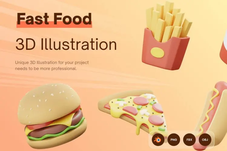 EMAMFOOD – 3D Fast Food and Drink Icons  15款汉堡薯条快餐宣传元素3D卡通图标icon素材webp免抠图文件