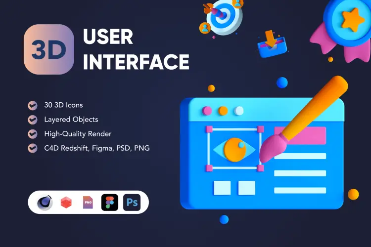 30 3D User Interface Icons  30个创意商业互联网网络用户界面设计3d立体图标icons设计素材