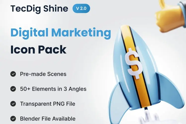 TecDig Shine – Digital Marketing 3D illustration  50款数字科技app网页界面营销演示3D图标icon素材webp免抠图设计素材