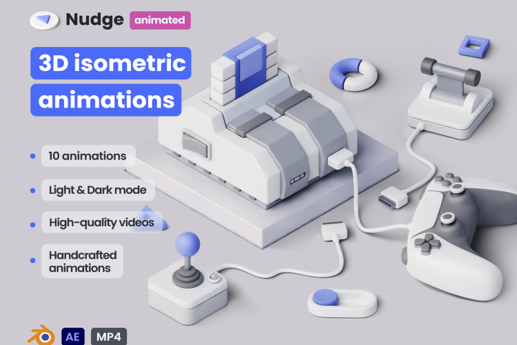 Nudge 3D animated 未来科幻数码游戏等距插图插画3D立体图MP4动画设计素材