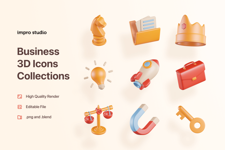 Business 3D Icons  15个高级商务办公工作3d立体图标icon设计素材包