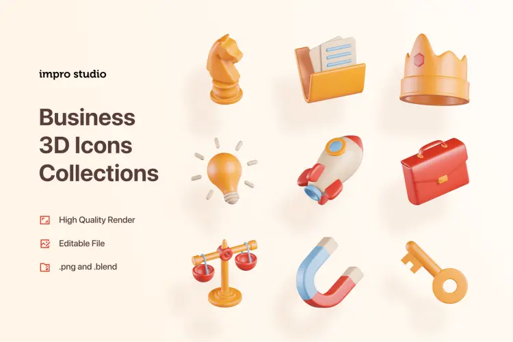Business 3D Icons  15个高级商务办公工作3d立体图标icon设计素材包