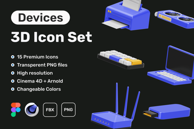 Devices 3D Icon Set  15款独特办公Wi-Fi互联网科技信息数据3D图标Icons设计素材