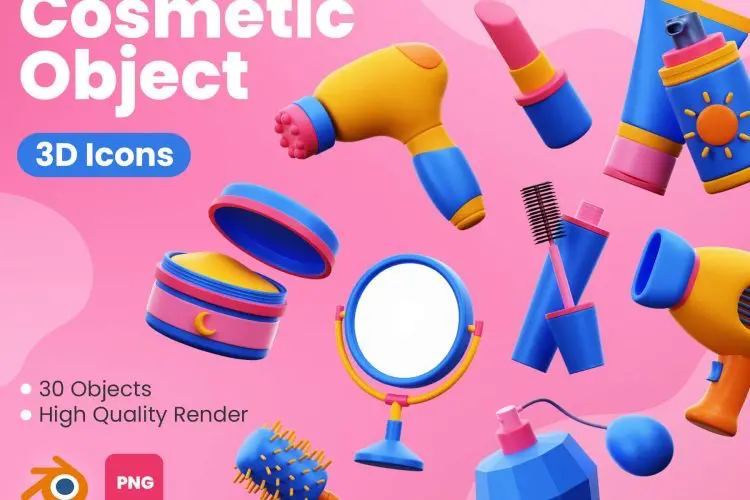 Cosmetic 3D Icons  30款美容护肤化妆品演示3D图标icon国外设计素材webp免抠图文件