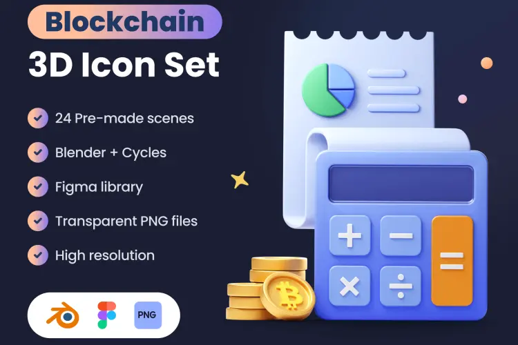 Blockchain 3D Icon Set  24款区块链加密货币预制场景演示3D图标插画icon国外设计素材