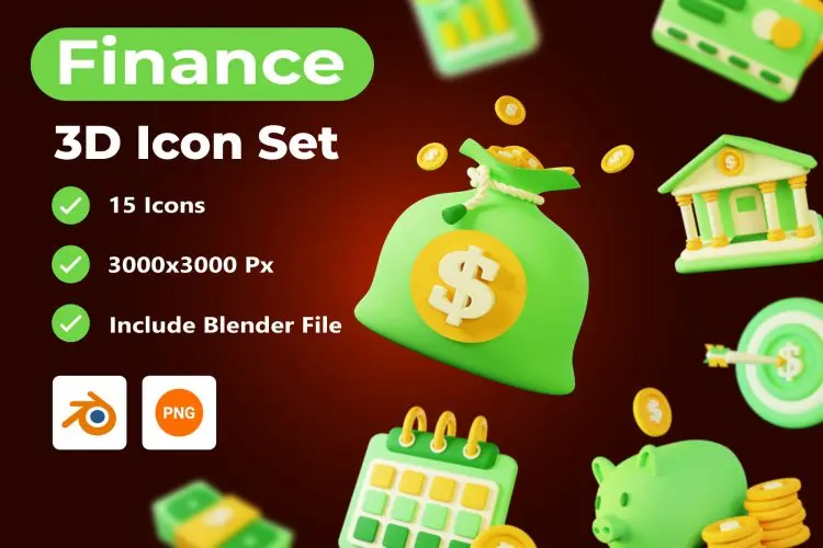 Finance – 3D Icon Pack  15款银行金融业务展示3D图标icon素材包webp免抠图文件
