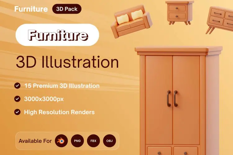 MYFURNITURE 3D Furniture Icons 15高级质感商店家具产品app网站界面设计3d图标icons设计素材包