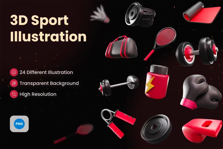 3d Sport Illustration  24款时尚质感体育运动健身主题3D图标PNG免抠图片设计素材