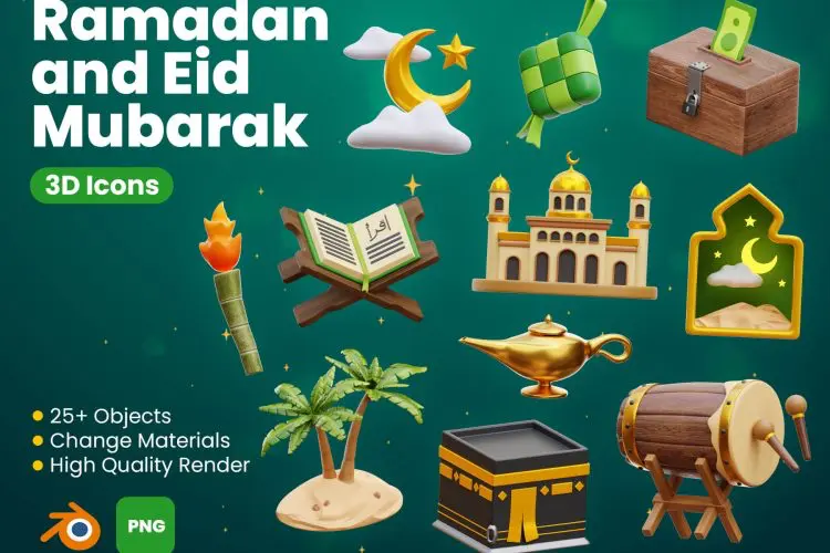 Ramadan and Eid Mubarak 3D Icons 西域穆斯林斋月印度阿拉丁3D立体卡通webp免抠图片插图插画素材