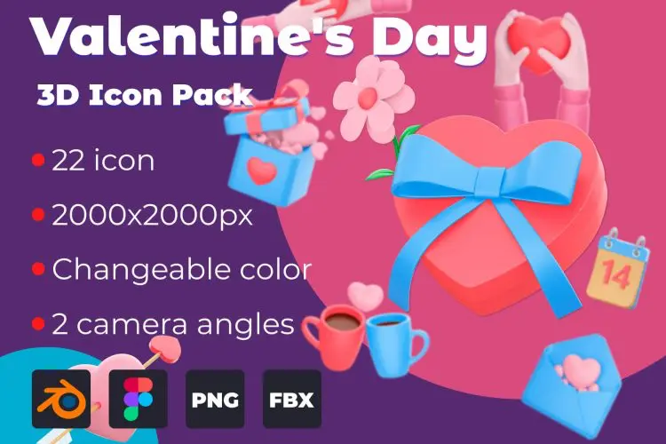 Valentine’s Day 3D Icon Pack  44款3d趣味卡通立体情人节礼物爱心爱情icon图标插图webp免抠素材