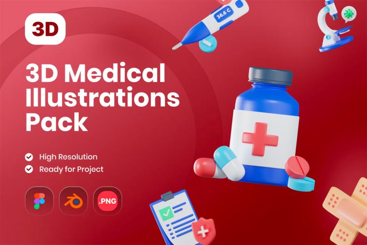 3D Medical Illustrations Pack  10款创意医疗药物医学3d图标icons设计素材