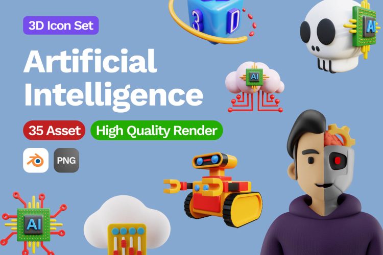 3D Artificial Intelligence Icon 35人工智能数字技术机器人学习神经网络3D图标icon素材png免抠图国外设计素材