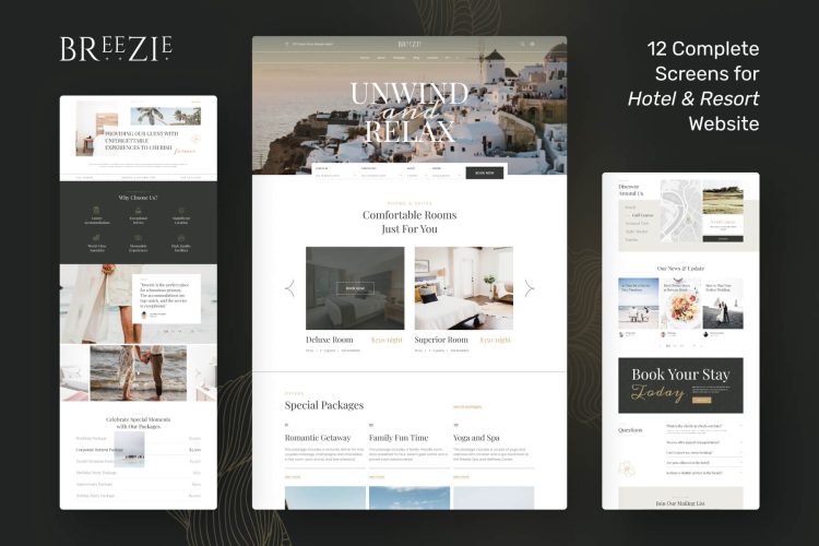 Breezie – Clean & Classy Hotel & Resort Website 干净优雅的酒店及度假村网站UI设计模板