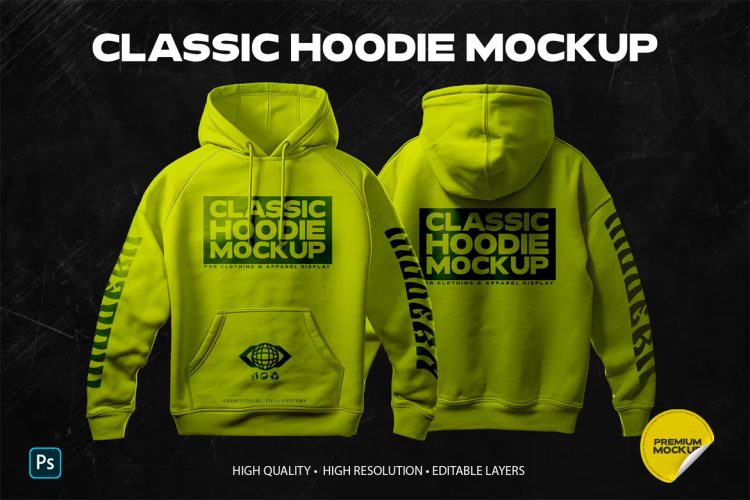 Realistic Classic Hoodie Mockup 逼真经典连帽套衫卫衣模型商标logo设计贴图ps服饰样机素材模板