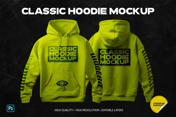 Realistic Classic Hoodie Mockup 逼真经典连帽套衫卫衣模型商标logo设计贴图ps服饰样机素材模板