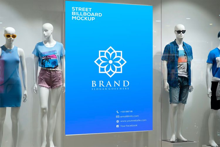 Billboard Mockup 服装店展示橱窗服装商场广告海报展示样机素材