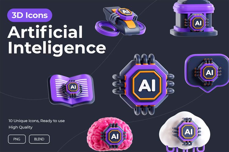 Artificial Intelligence 3D Icons  10款科技未来Ai人工智能设备3D图标icon设计素材png免抠图片