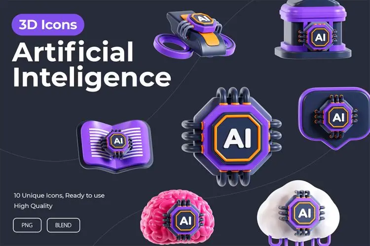 Artificial Intelligence 3D Icons 10款科技未来Ai人工智能设备3D图标icon设计素材webp免抠图片