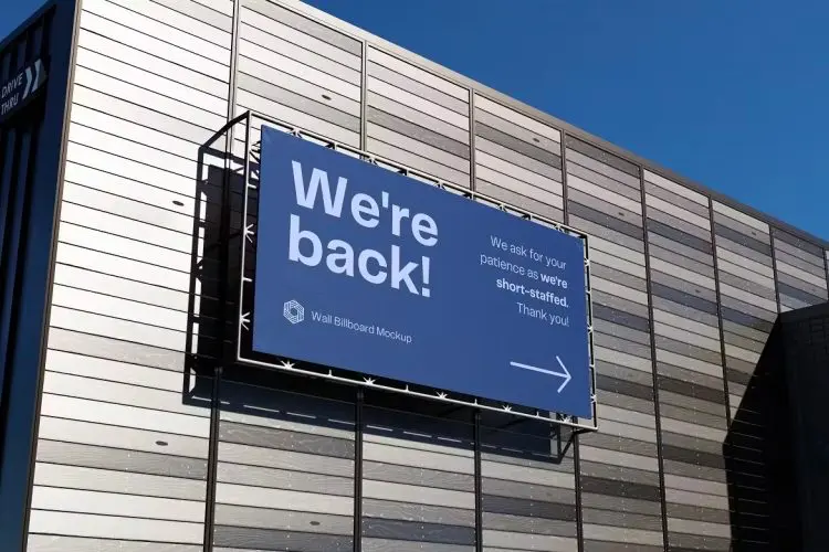 Wall Billboard Mockup 3款户外墙面金属架巨幅广告牌模型营销展示设计贴图ps展览展示样机素材模板