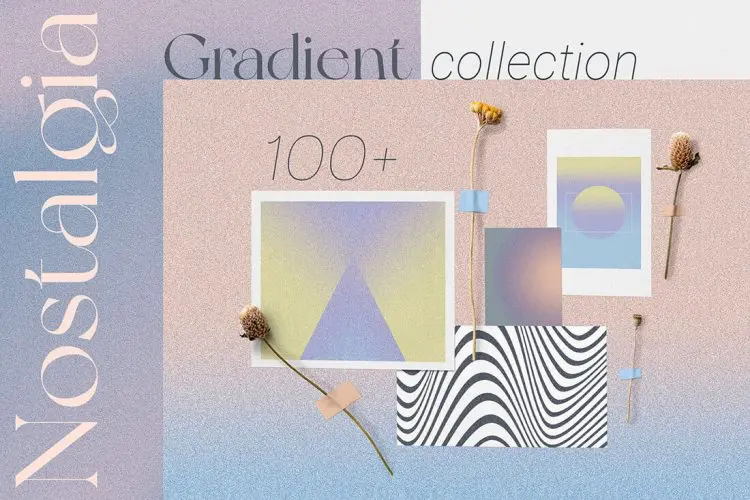 NOSTALGIA GRADIENT Textures & Shapes  36款70年代怀旧复古迷幻颗粒噪点弥散光渐变错位艺术背景图片素材