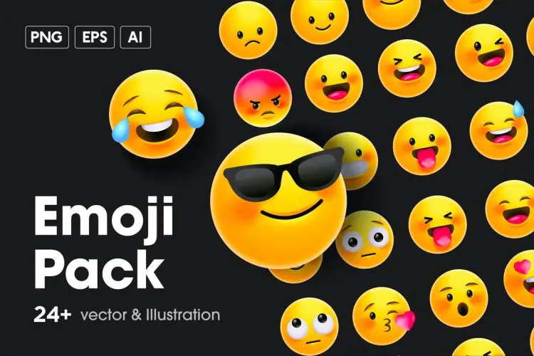 Emoji Pack  24款萌趣创意Emoji卡通头像表情包icon图标webp免抠图片设计素材