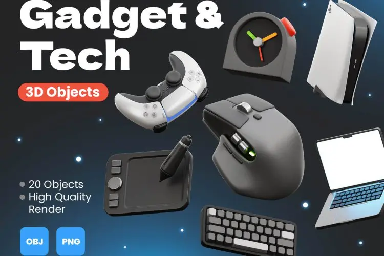 3D Gadget and Tech  20款3D立体卡通科技数码产品游戏外设插图插画webp免抠图片素材