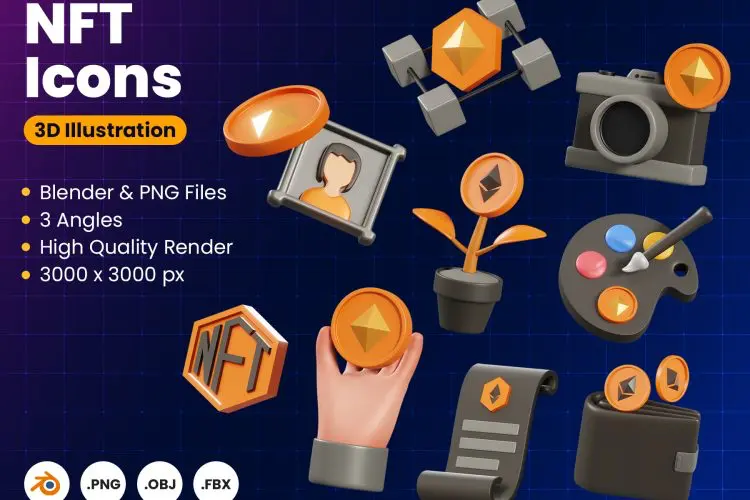 NFT 3D Icons  9款卡通萌趣3D立体NFT金融交易webp免抠icon图标设计素材源文件