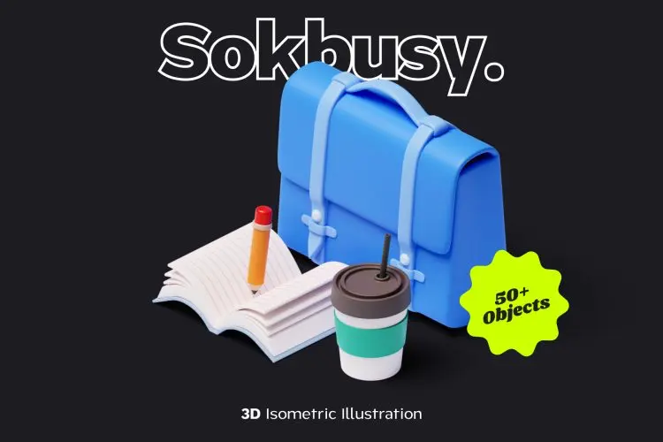 Sokbusy – Isometric Illustration  25幅3D等距工作办公作业场景演示占位插图插画图片webp免抠图设计素材
