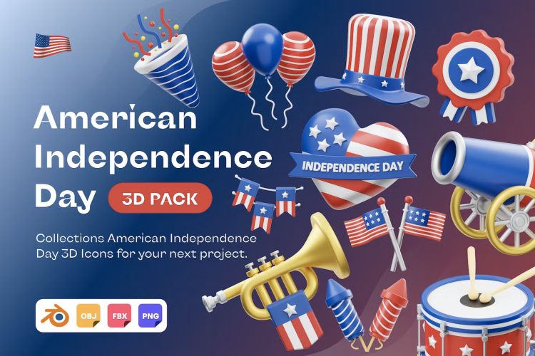 American Independence Day 3D Icon  15款美国独立日庆典派对装饰元素3D图标icon设计素材png免抠图片