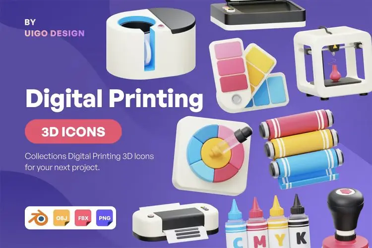 Digital Printing 3D Icon  15款数字打印色卡墨盒打印机3D图标