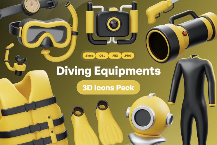 Diving Equipment 3D Icon  15款潜水游泳健身器材3D插图图标icon设计素材psd分层文件