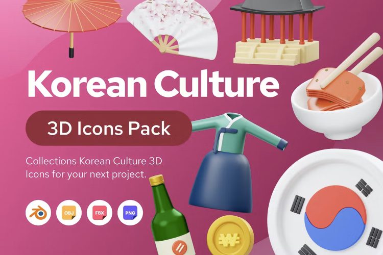 Korean Culture 3D Icon  15款韩国食品小吃点心3D图标icon设计素材png免抠图片