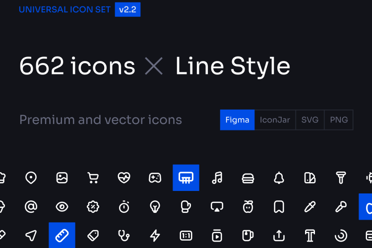 Universal Icon Set v2.2 Line Style  662款热门行业网站小程序网页App应用互联网icon线性图标设计素材