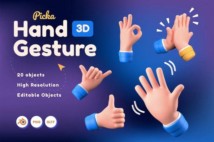 Hand Gesture 3D  20款交流沟通场景插图3D手势手指icon设计素材png免抠图片