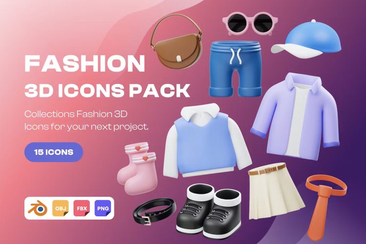 Fashion 3D Icon  15款时尚服饰配饰穿搭购物营销展示3D图标icon设计素材png免抠图片