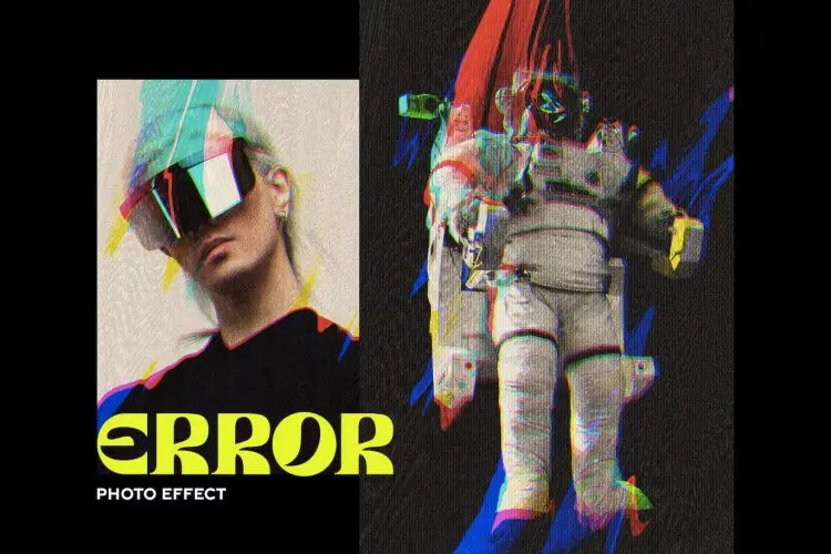 Glitch Poster Photo Effect 潮流复古失真错位叠印故障风艺术海报照片图像滤镜ps特效模板素材