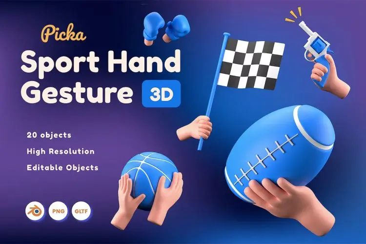 Sport Hand Gesture 3D  20款打篮球橄榄球体育运动发令3D手势插图icon设计素材webp免抠图片