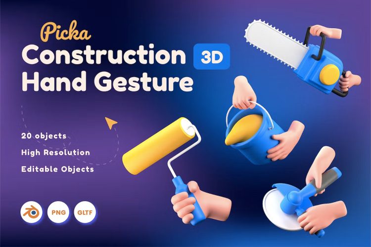 Construction Hand Gesture 3D  20款室内装修施工场景3D手势插图icon设计素材png免抠图片
