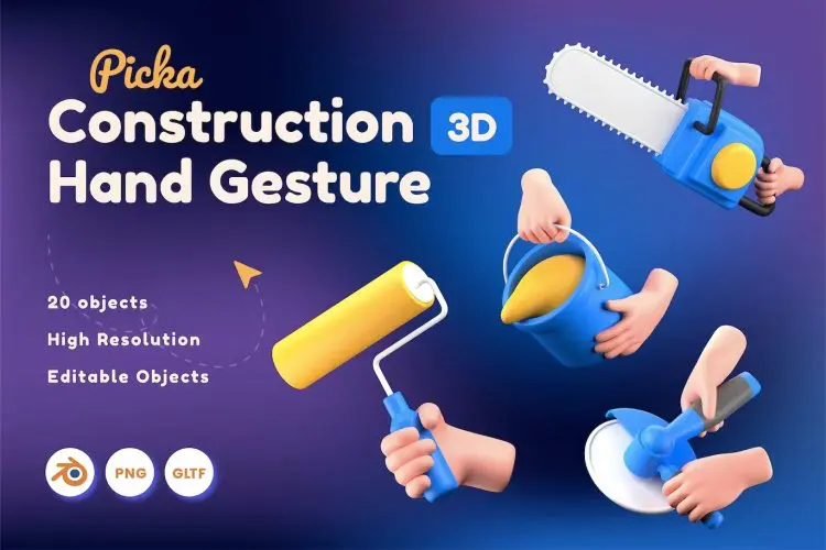 Construction Hand Gesture 3D  20款室内装修施工场景3D手势插图icon设计素材webp免抠图片