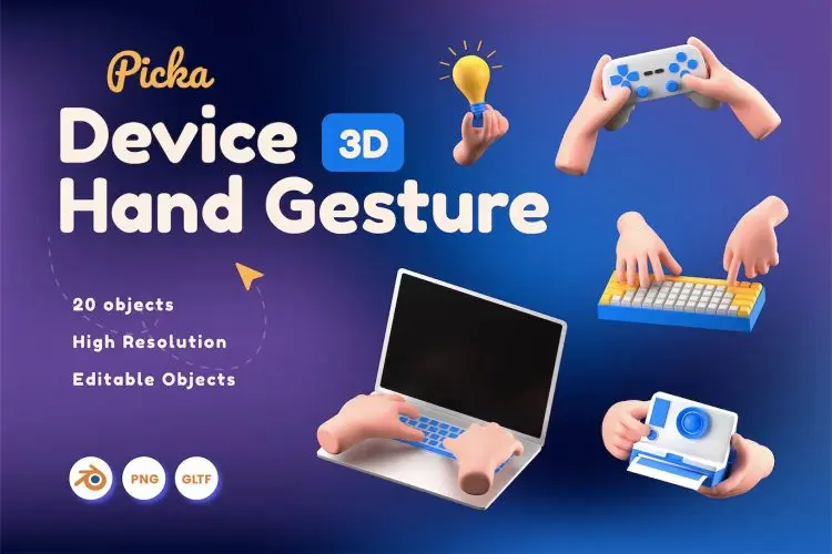 Device Hand Gesture 3D  20款使用电子设备产品场景3D手势插图icon设计素材webp免抠图片