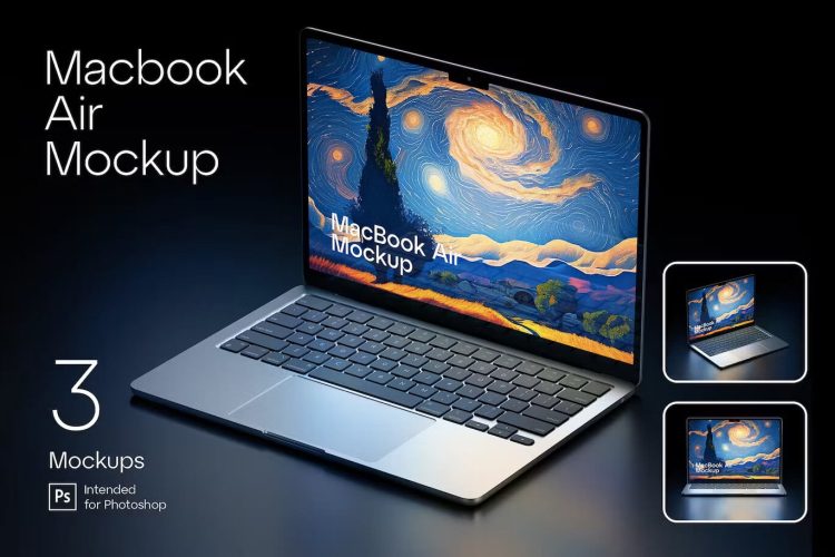 Macbook Air Mockup 苹果Macbook Air笔记本电脑模型屏幕展示设计贴图ps数码样机素材模板