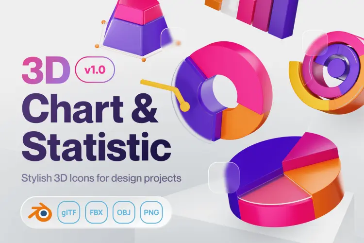 Charty – Chart & Statistic 3D Icon Set  20款时尚3D立体数据可视化统计分析图表样式webp免抠插画图片素材