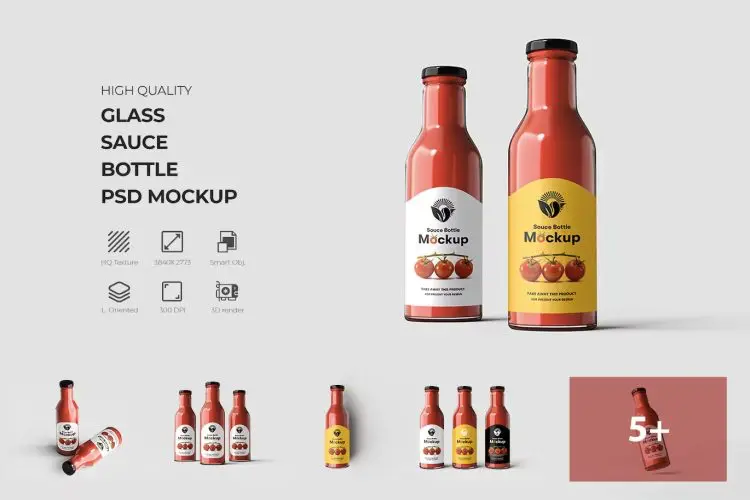 Glass Sauce Bottle PSD Mockup  10款番茄酱玻璃瓶模型品牌商标包装展示设计贴图ps样机素材模板