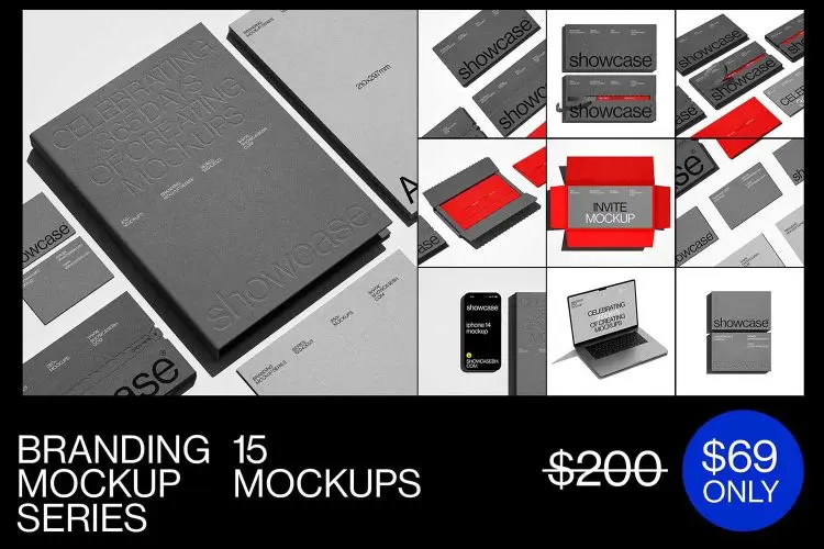 Branding Mockup Bundle  15款信封名片文具拉链包装纸盒品牌VI应用设计作品贴图ps样机素材