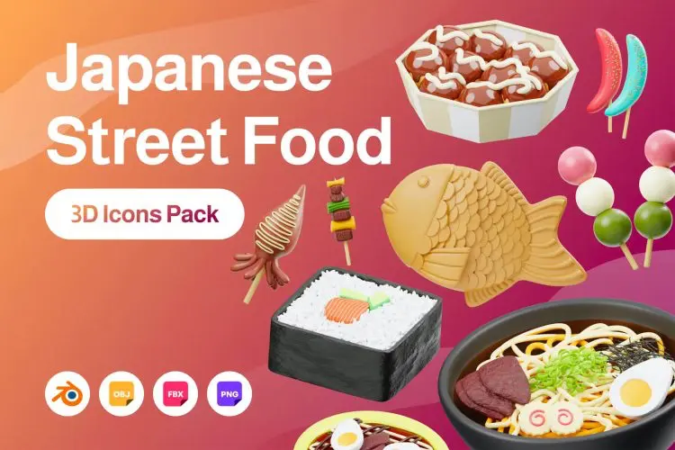 Japanese Street Food 3D Icon  10款3D立体卡通日本旅游美食寿司人文景点webp免抠icon图标素材