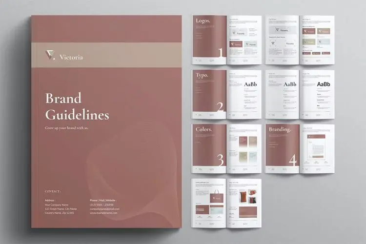 Brand Guidelines Brochure Template 16页通用时尚A4品牌VI手册规范指南配色排版设计id版式素材模板