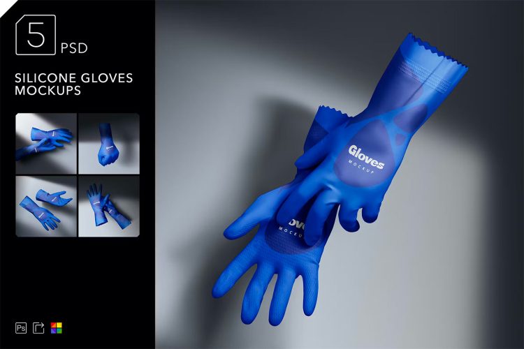 Silicone Gloves Mockups 硅胶橡皮防水手套模型品牌logo设计贴图ps样机素材模板