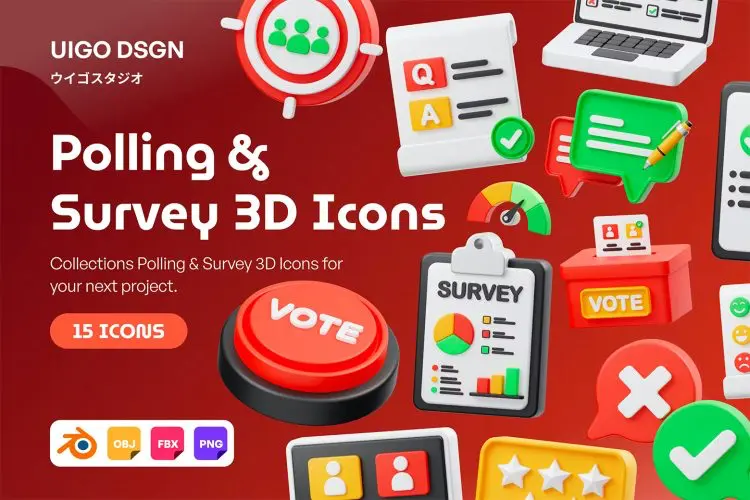 Polling And Survey 3D Icon  15款高级调查投票选举统计3D图标Icons设计素材包
