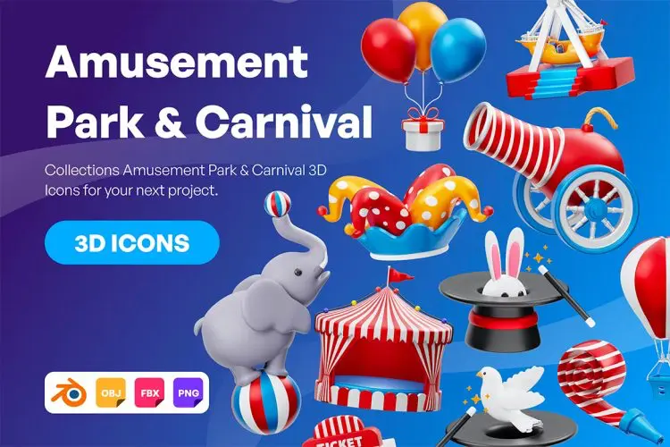 Amusement Park And Carnival 3D Icon 20款嘉年华庆典马戏团表演道具元素3D图标icon素材webp免抠图片
