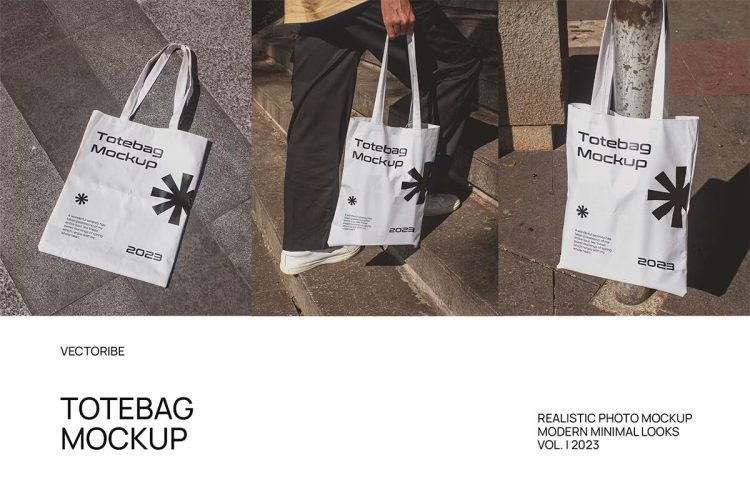 Realistic Totebag Mockup Pack  6款帆布手提袋环保袋托特包设计ps样机素材模特展示场景效果图